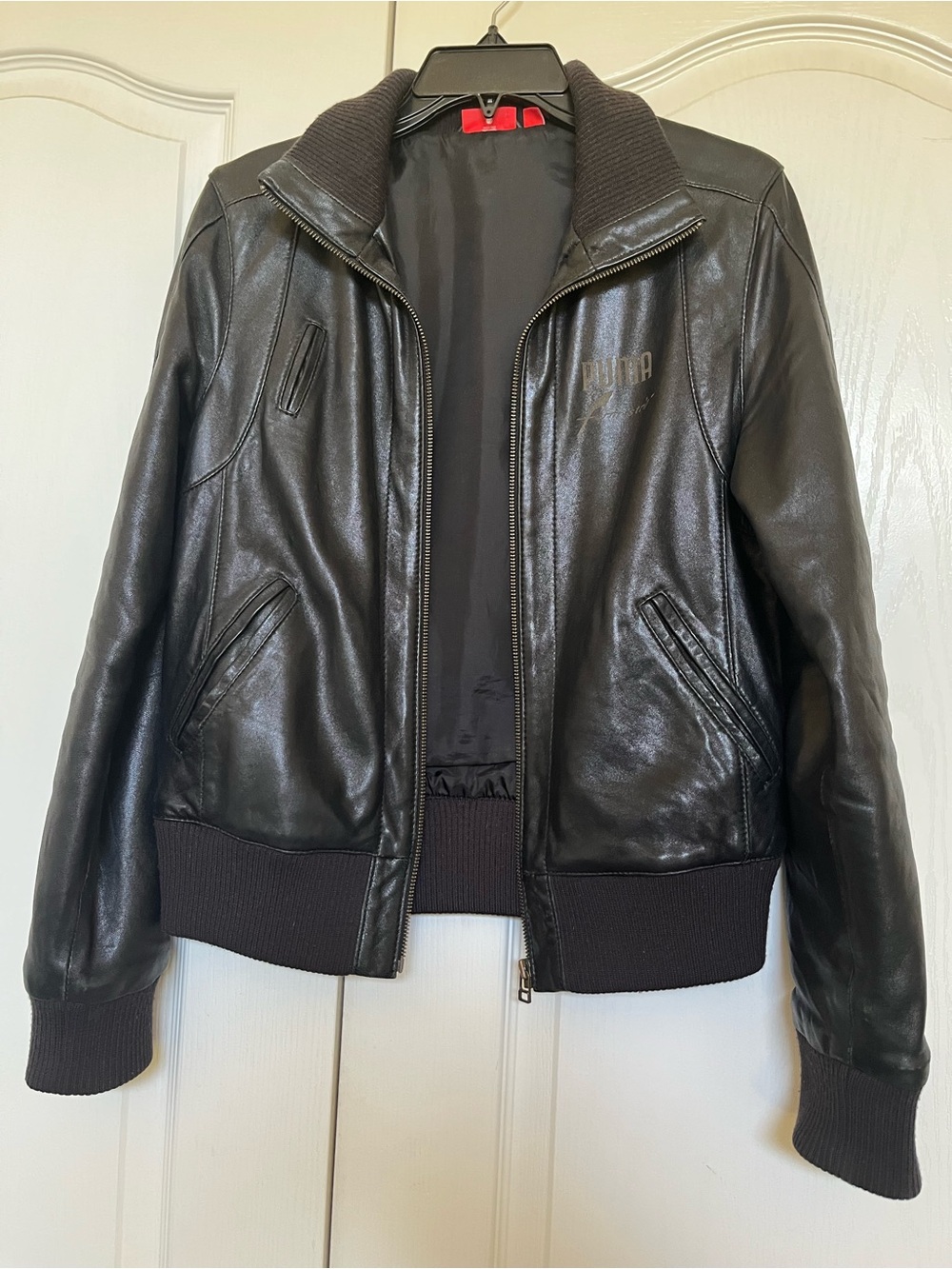 Puma Black Leather Classic Bomber Jacket